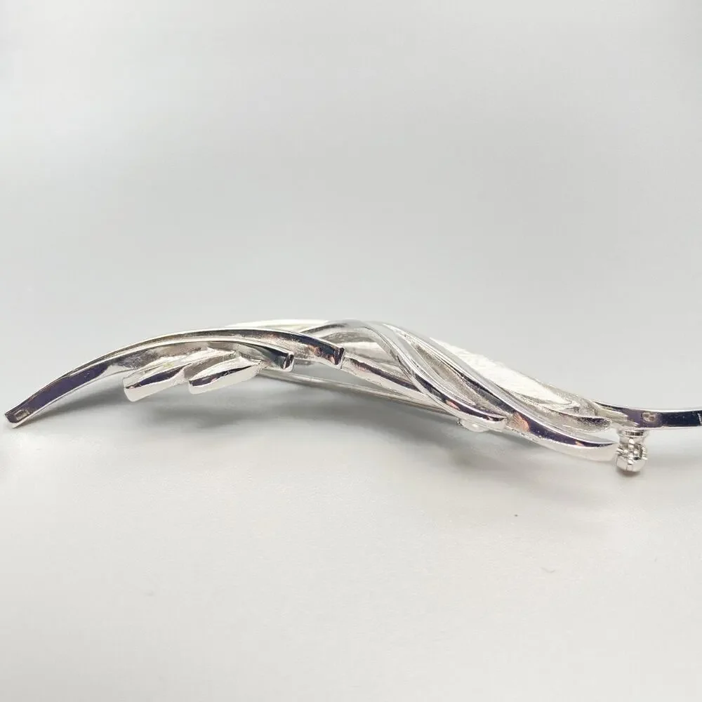 Vintage Crown Trifari Silver Leaf Brooch Signed